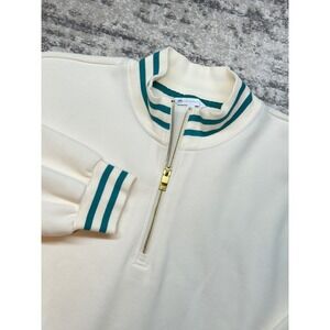 Southern Tide Sweatshirt Womens L Ivory Striped Trim Quarter Zip Pullover Preppy